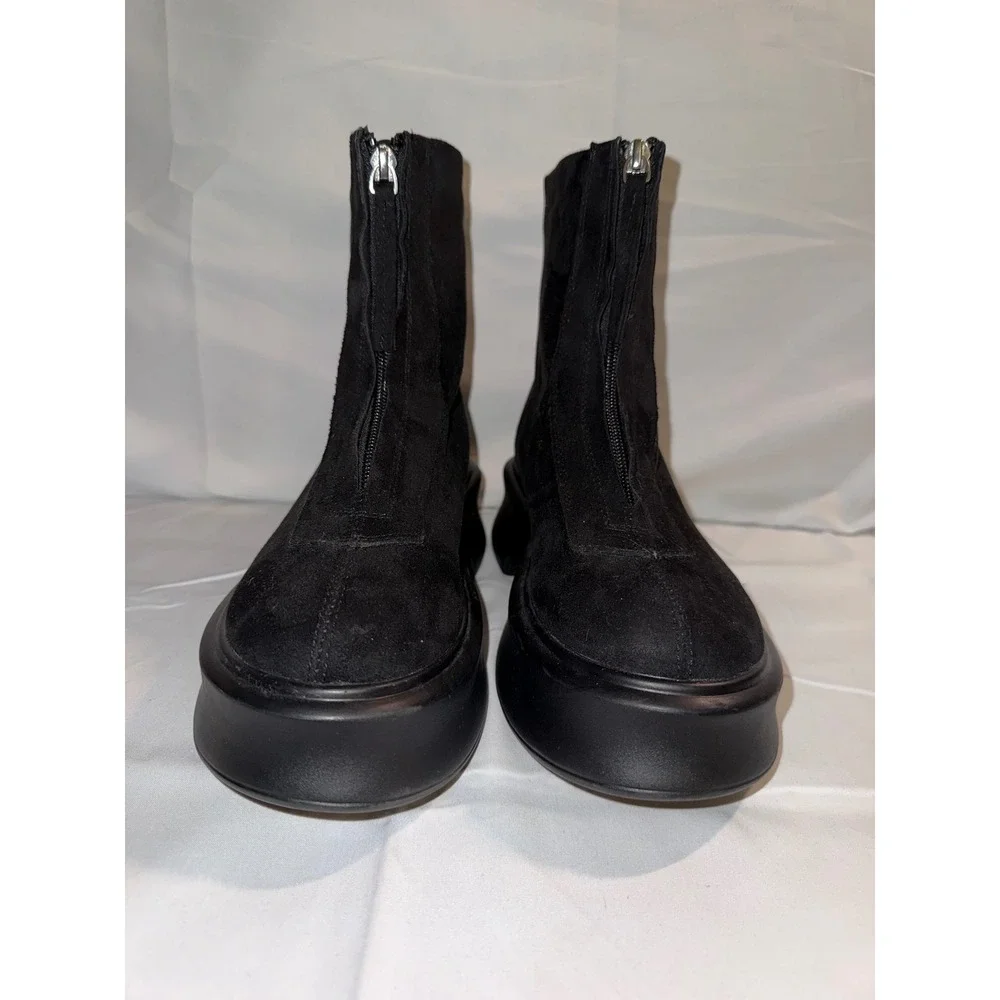 Coutgo Womens Black Faux Suede Front Zip Platform Ankle Boots Size 8.5